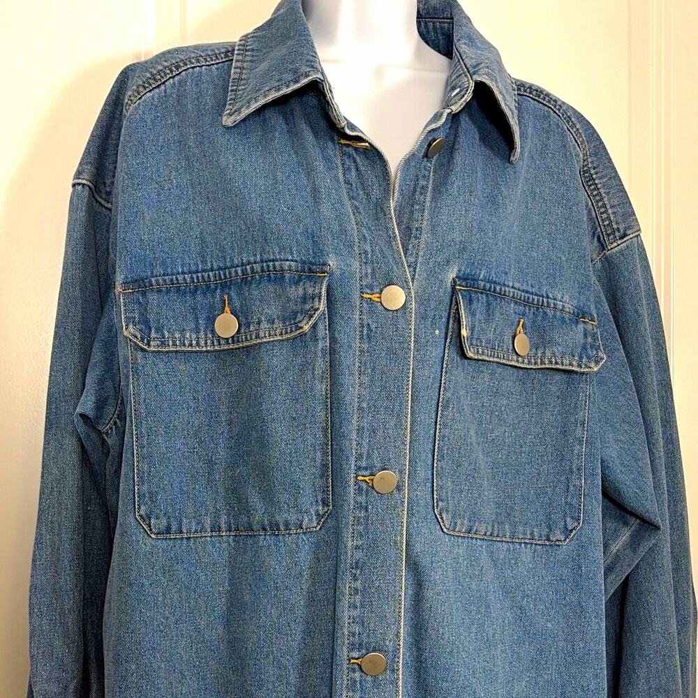 H&M Blue Collared Button Front Shacket Jacket Relaxed Long Sleeve Long M/L